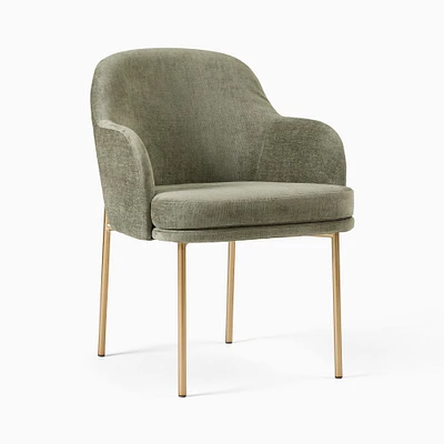 Open Box: Jack Metal Dining Arm Chair - Distressed Velvet, Green Spruce, Light Bronze | West Elm