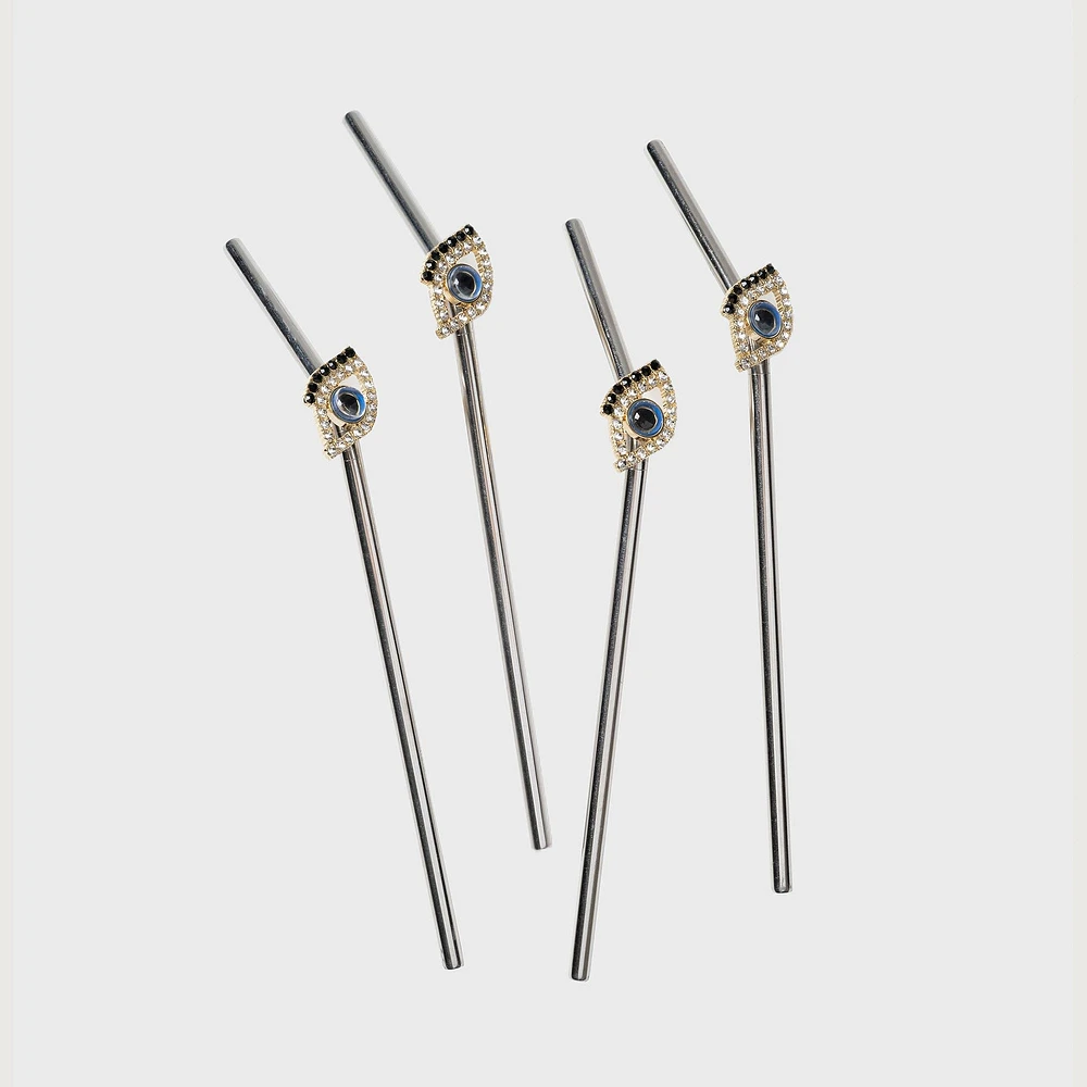 Joanna Buchanan Evil Eye Metal Straws (Set of 4) | West Elm