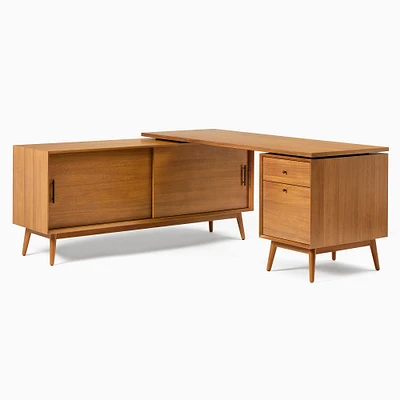 Mid-Century Modular L-Shaped Desk w/ File Cabinet & Bookcase (70