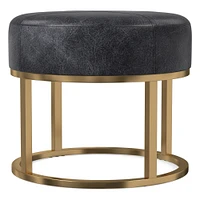 Box Frame Round Leather Ottoman | West Elm