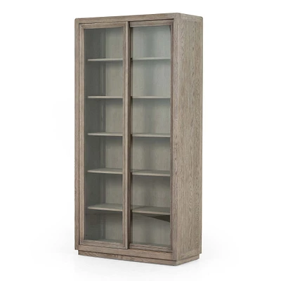 Washed Gray Oak & Glass Cabinet | West Elm