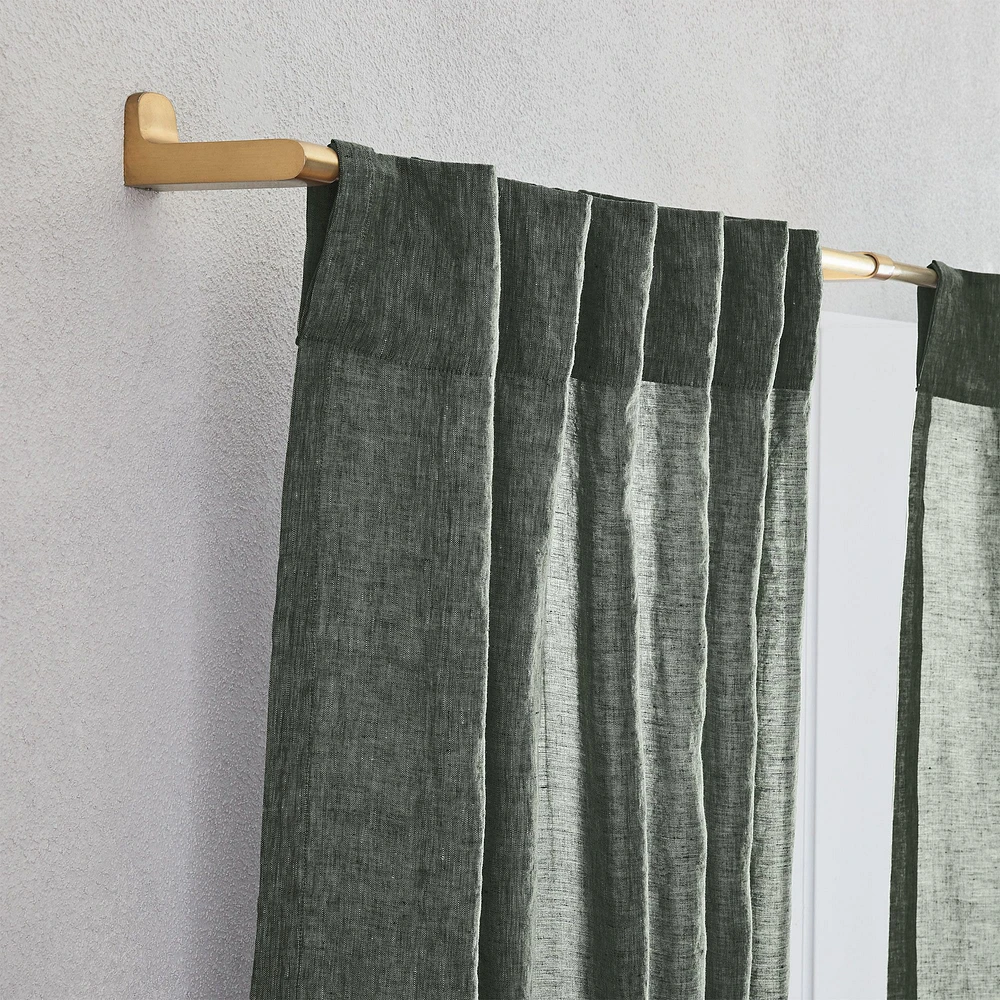 Open Box: Custom Size European Flax Linen Curtain - Olive Melange | West Elm