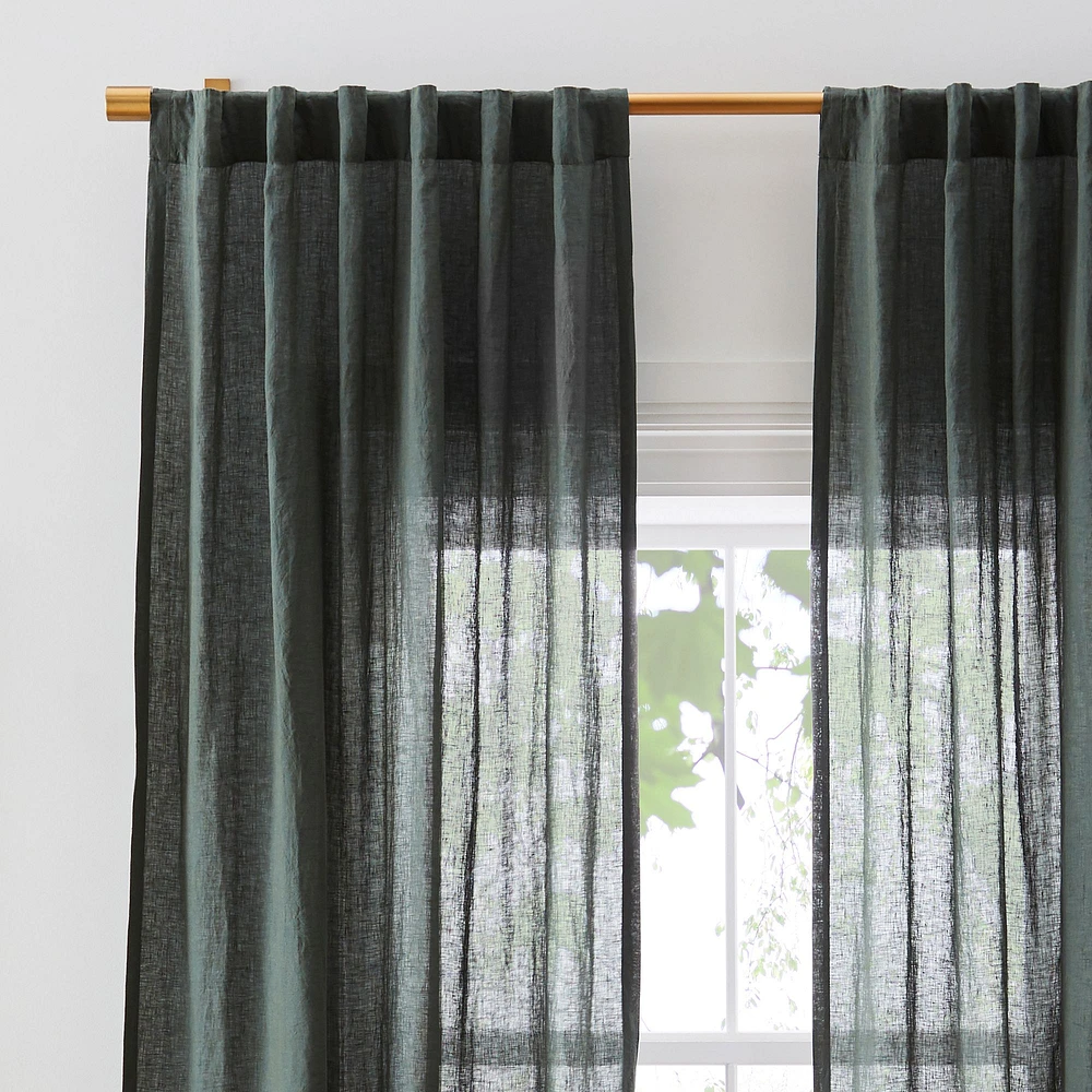 Custom European Flax Linen Curtain - Olive Melange | West Elm
