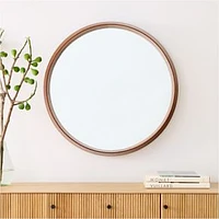 Eucalyptus Wood Frame Ledge Round Wall Mirror, 30" Diam