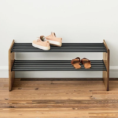 Anton Solid Wood Shoe Rack - Burnt Wax | West Elm