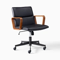 Cooper Leather Swivel Office Chair w/ Wood Arms | West Elm