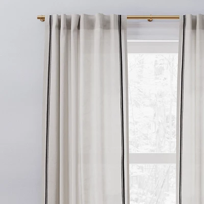 European Flax Linen Embroidered Stripe Curtain | West Elm