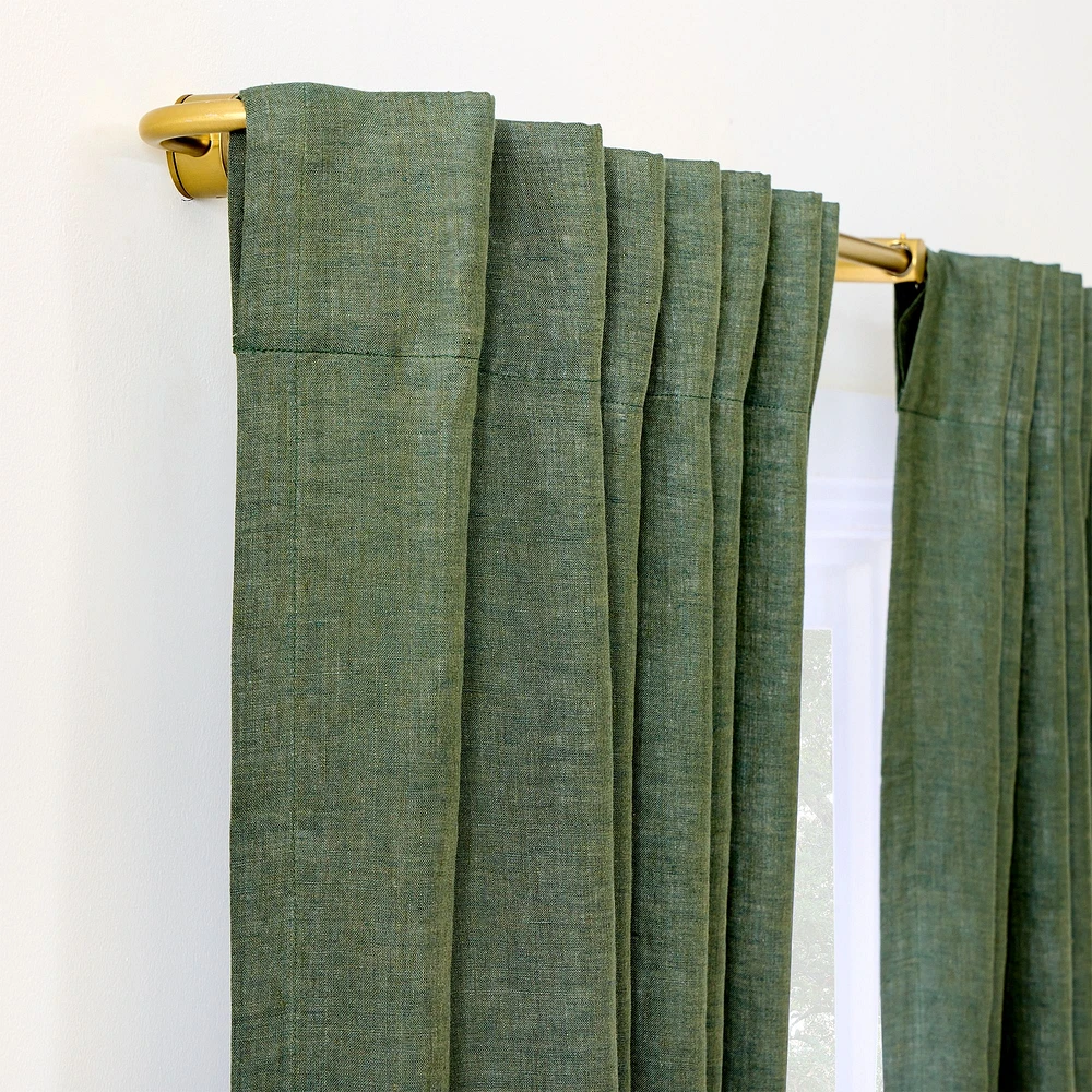 Custom European Flax Linen Blackout Curtain - Olive Melange | West Elm