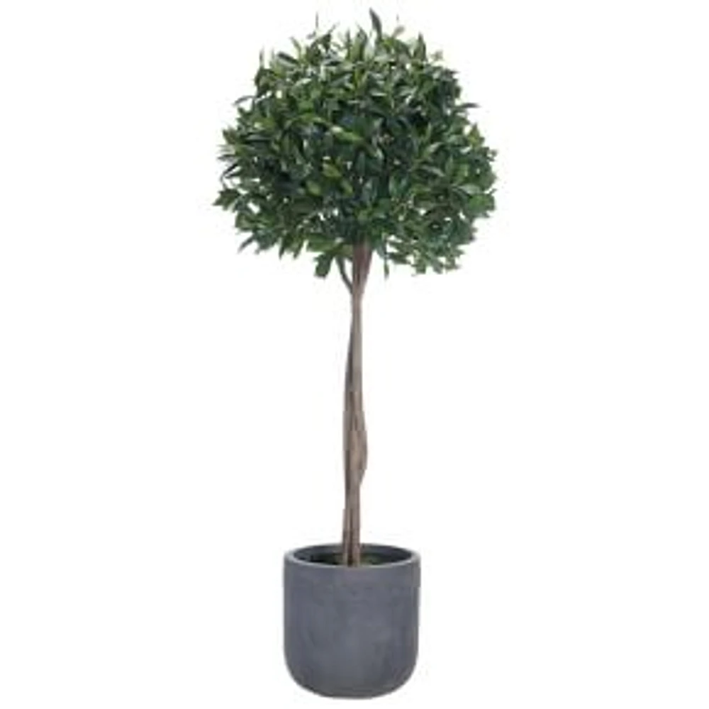 Faux Potted Bay Leaf Topiary, 28"L x 28"W x 70"H, Green