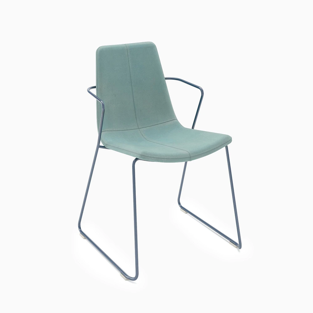 Slope Armless Stacking Chair, Cloud Velvet, Cognac / Saffron Base