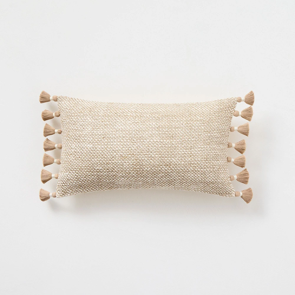 Two-Tone Chunky Linen Tassels Pillow Cover | West Elm