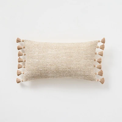 Two-Tone Chunky Linen Tassels Pillow Cover | West Elm