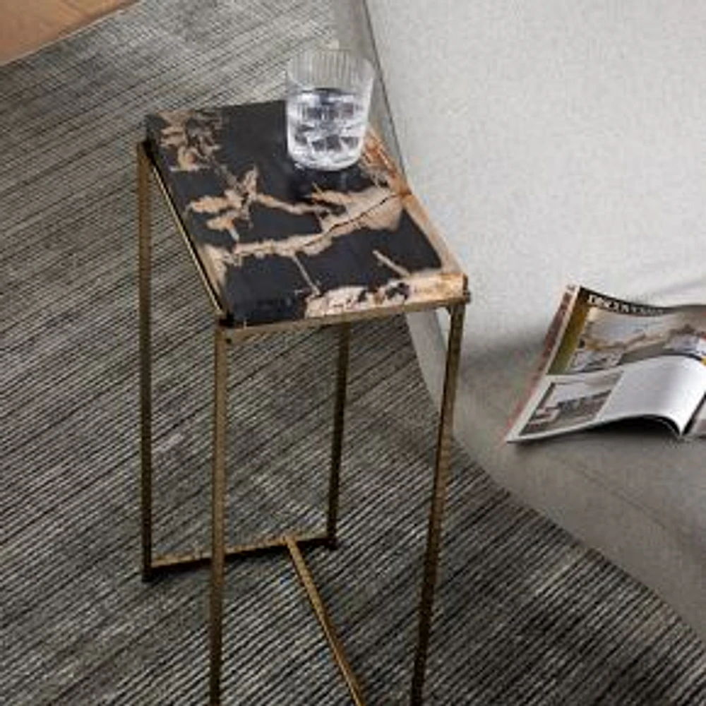 Joseph End Table, Dark Petrified Wood, Textured Brass