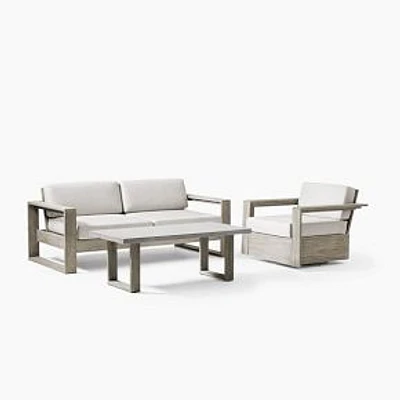 Portside Outdoor Lounge Set: Portside Outdoor 75 in Sofa, Weathered Gray + Portside Outdoor Swivel Chair, Weathered Gray + Portside Outdoor Concrete 50.5 in Rectangle Coffee Table, Weathered Gray