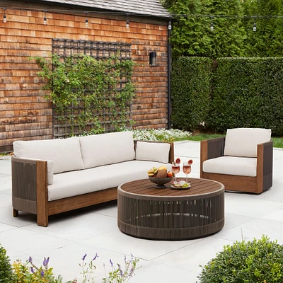 Porto Outdoor Grand Sofa (86"), Swivel Chair & Coffee Table Set | West Elm