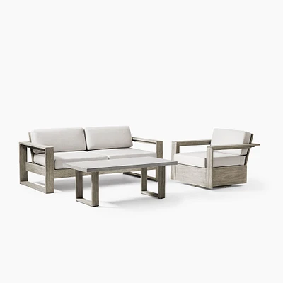 Portside Outdoor Sofa (75"), Swivel Chair & Concrete Coffee Table Set | West Elm