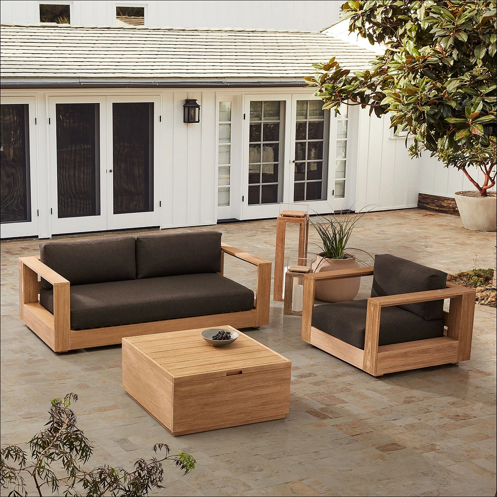 Telluride Outdoor Sofa (83"), Lounge Chair & Volume Square Coffee Table Set | West Elm