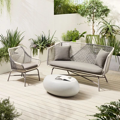 Huron Outdoor Sofa (72"), Small Lounge Chair & Pebble Coffee Table Set | West Elm