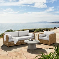 Coastal Outdoor Sofa (76"), Swivel Chair & Concrete Pedestal Round Coffee Table Set | West Elm