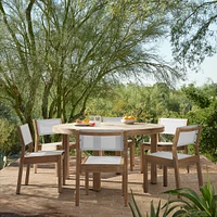 Portside Wood Outdoor Round Dining Table (48"–60") & Stacking Chairs Set | West Elm