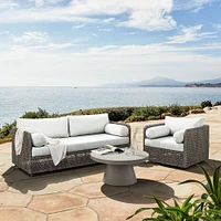 Coastal Outdoor Sofa (76"), Swivel Chair & Concrete Pedestal Round Coffee Table Set | West Elm