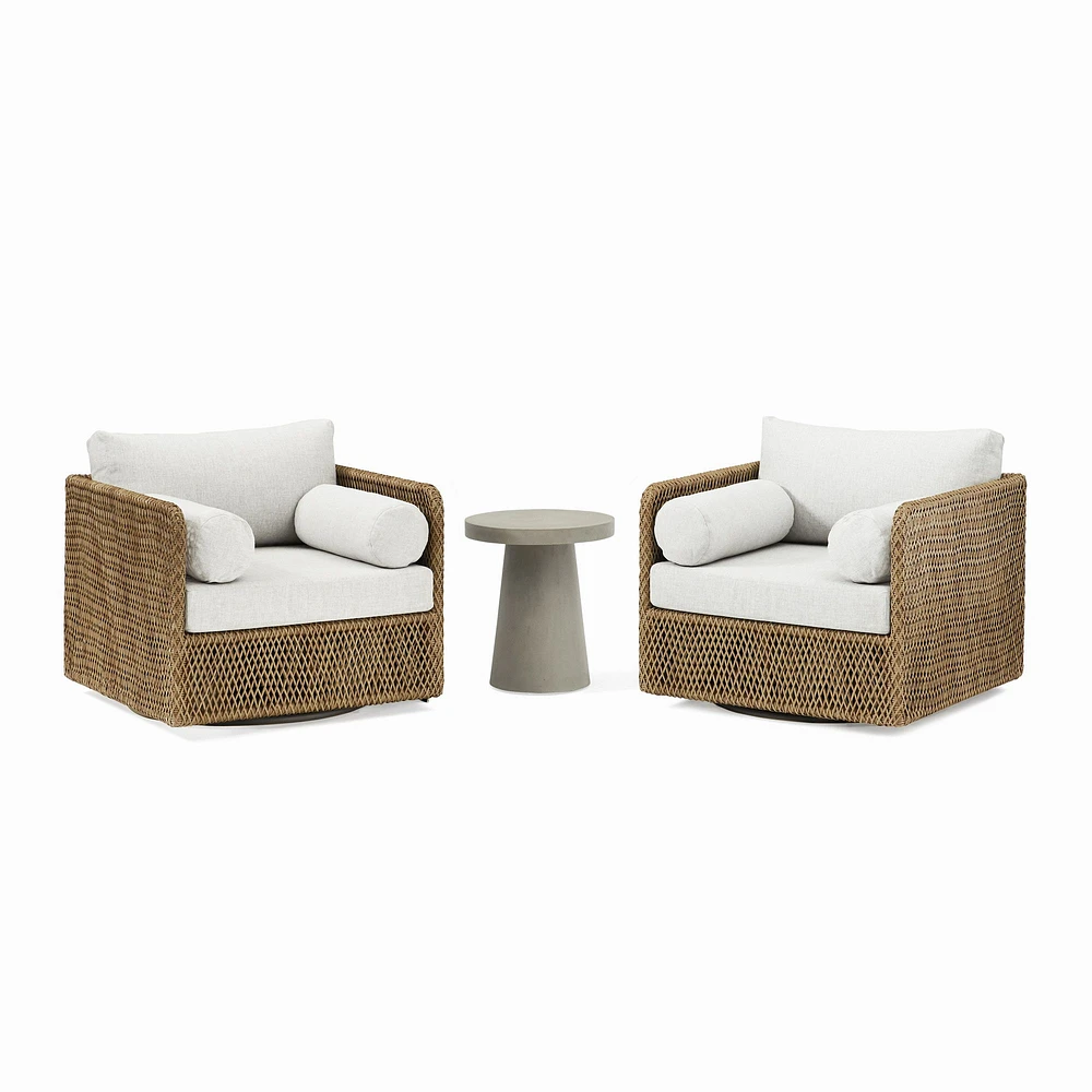 Coastal Outdoor Swivel Chairs & Concrete Pedestal Round Side Table Set | West Elm