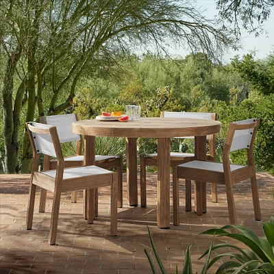 Portside Wood Outdoor Round Dining Table (48"–60") & Stacking Chairs Set | West Elm