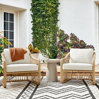 Tulum Outdoor Lounge Chairs & Concrete Pedestal Round Side Table Set | West Elm