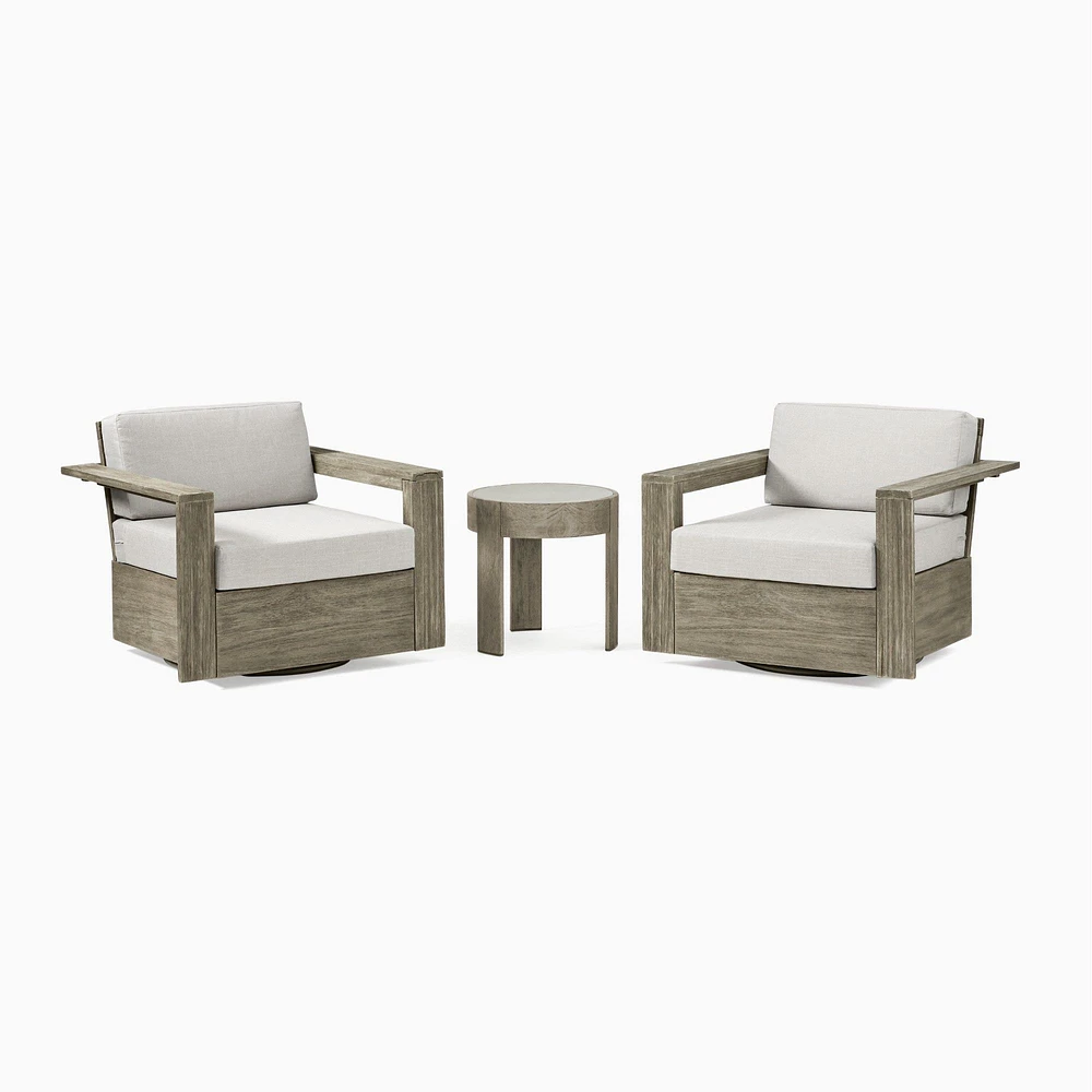 Portside Wood Outdoor Swivel Chairs & Round Side Table Set | West Elm