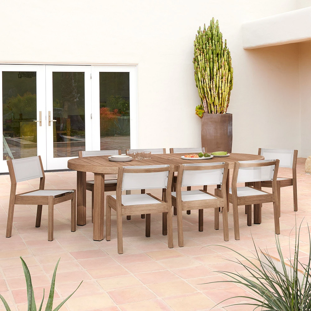 Portside Wood Outdoor Round Expandable Dining Table (48"–93") & Stacking Chairs Set | West Elm