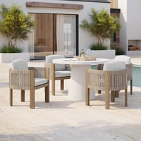 Concrete Pedestal Outdoor Round Dining Table (32"–60") & Porto Chairs Set | West Elm