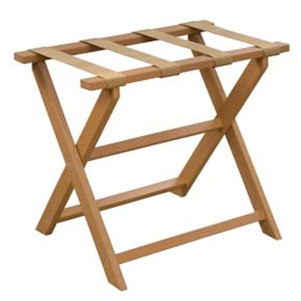 Light Walnut ECO Straight Leg Luggage Rack with 4 Khaki Nylon Straps