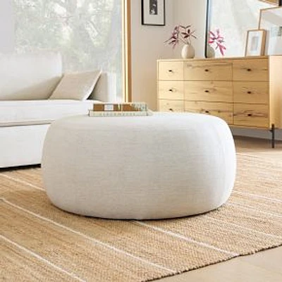 Cobble Large Round Ottoman, Poly, Twill, Sand,