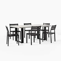 Portside Aluminum Outdoor Dining Set: Outdoor Concrete 72 in Rectangle Dining Table + Set of 2 Dining Chair, Dark Bronze