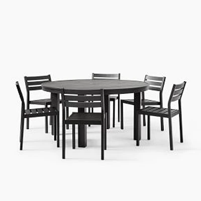 Portside Outdoor Dining Set: Portside Aluminum Outdoor 58.5 in Round Dining Table, Dark Bronze + Portside Aluminum Outdoor Set of 2 Dining Chair, Dark Bronze