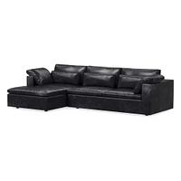 Harmony Modular Leather 2-Piece Sleeper Sectional w/Storage Chaise (123") | West Elm