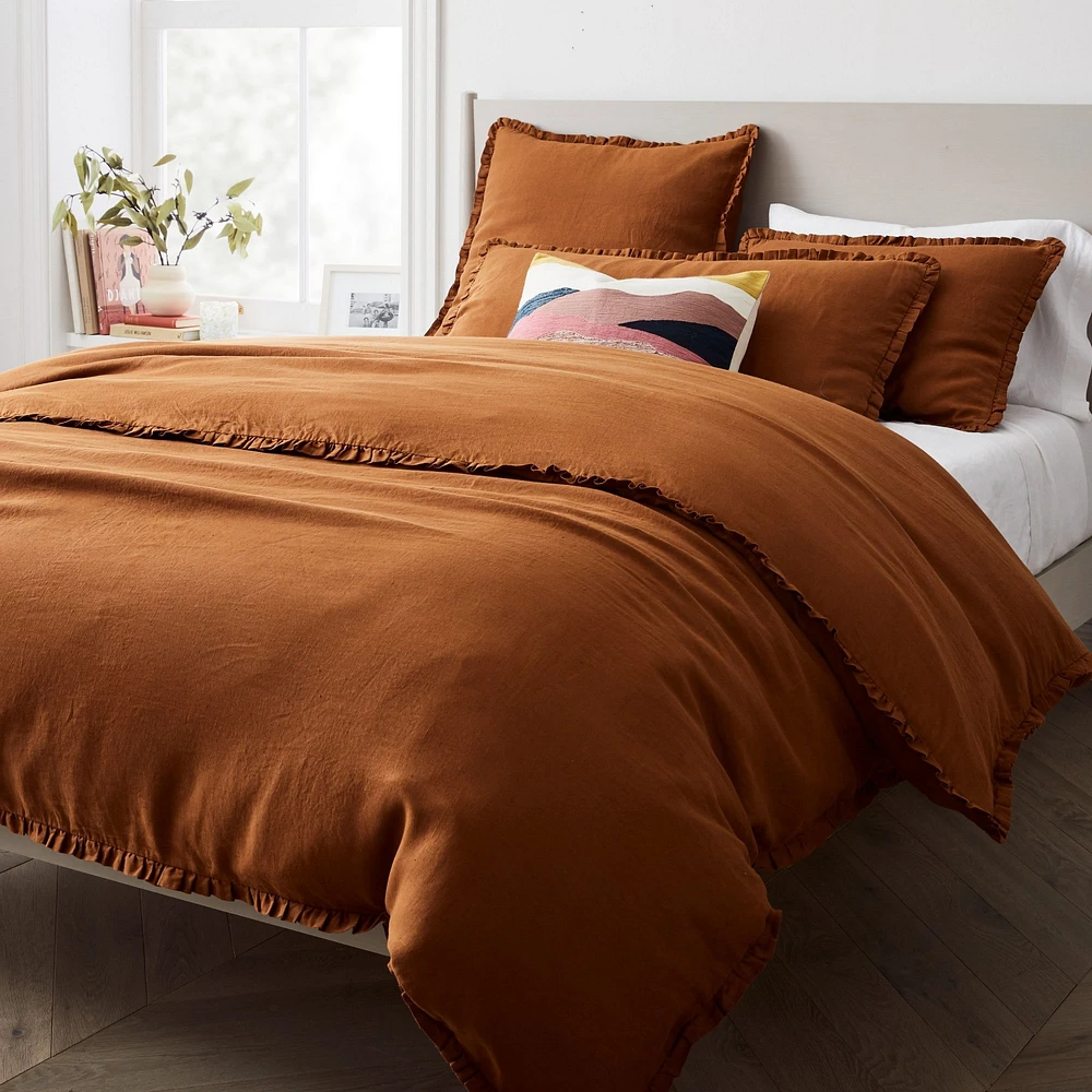 European Flax Linen Ruffle Duvet Cover & Shams | West Elm