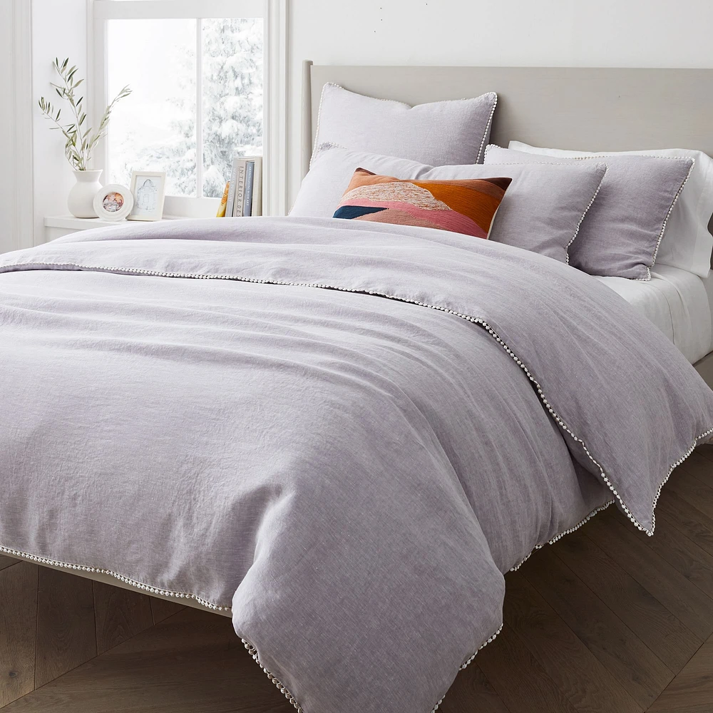 Open Box: European Flax Linen Pom Kids Duvet Cover & Shams | West Elm