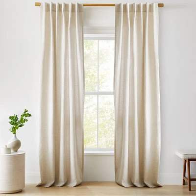 Open Box: Custom Size Solid European Flax Linen Curtain with Blackout Lining, Natural, 114"x63"