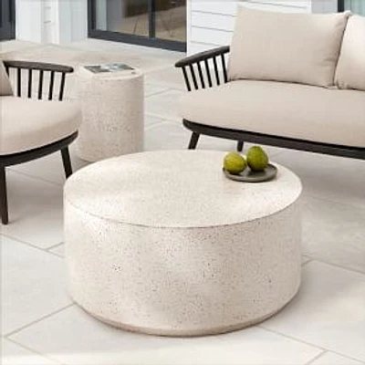 Terrazzo Drum Outdoor 36 in Round Coffee Table, White