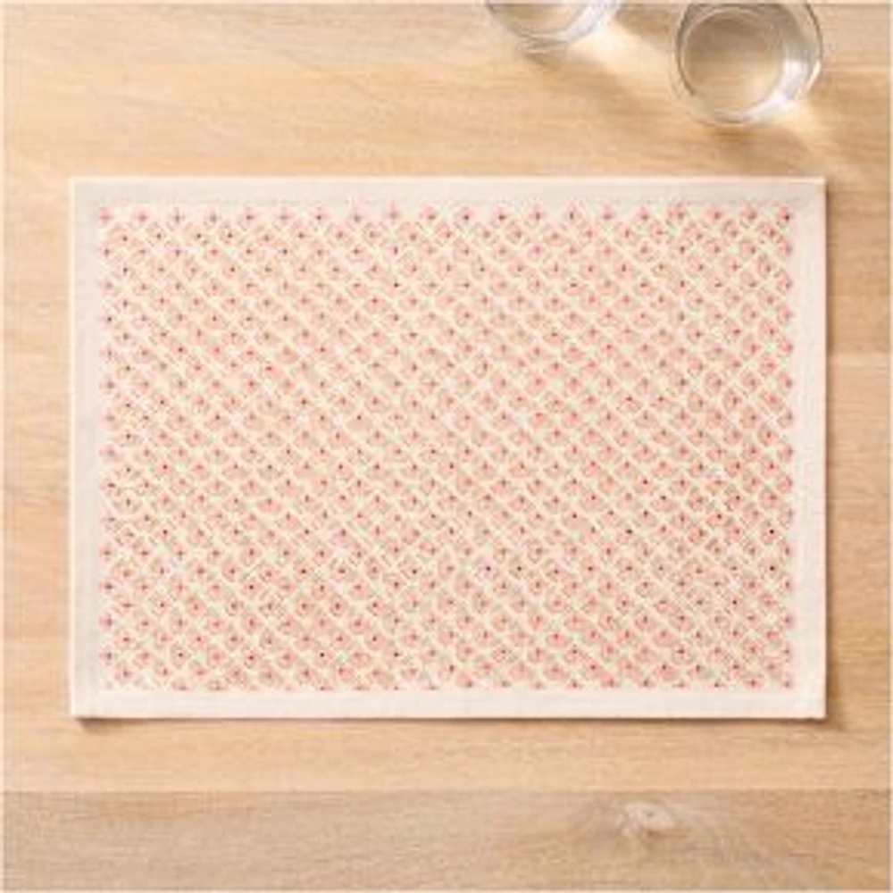 Anita Block-printed Cotton Table Placemat, Set of 2, Blush