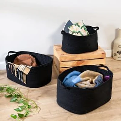 Honey Can Do Collection Coil Baskets, Black Cotton, Set Of 3