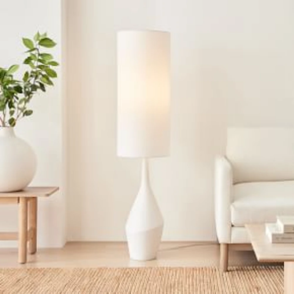 Asymmetric Ceramic Diffused Shade Floor Lamp White White Linen (60")