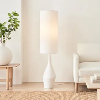 Asymmetric Ceramic Diffused Shade Floor Lamp White White Linen (60")