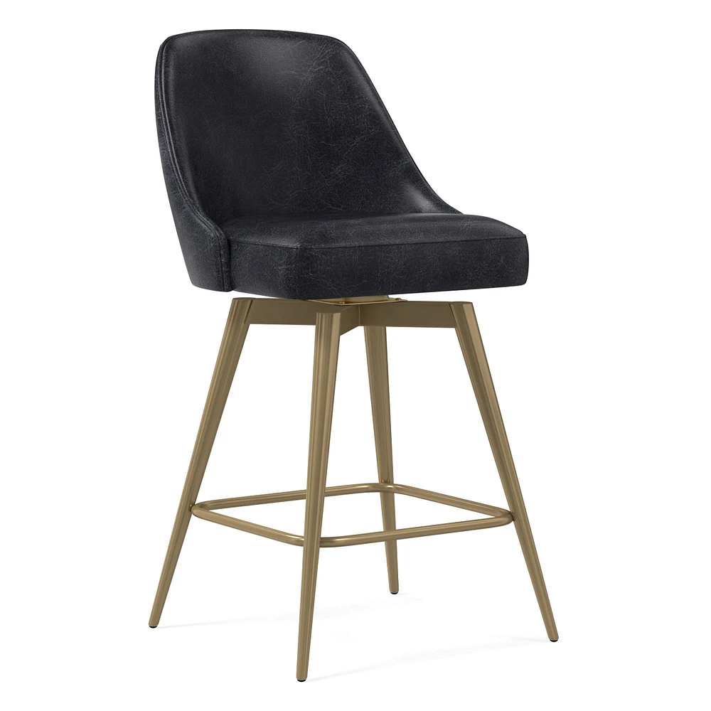 Open Box: Mid-Century Leather Swivel Counter Stool - Metal Legs | West Elm