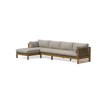 Santa Fe Slatted Collection, 3 Piece Chaise Sectional Set 4: Left Arm Sofa & Armless Single Right Cushion Cover, Sunbrella Canvas, Natural