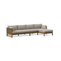 Santa Fe Slatted Collection, 3 Piece Chaise Sectional Set 4: Left Arm Sofa & Armless Single Right Cushion Cover, Sunbrella Canvas, Natural