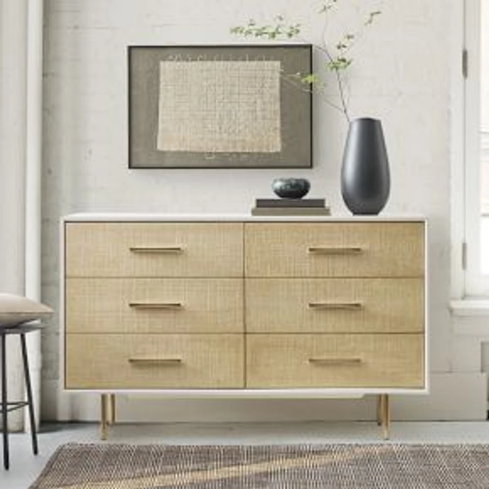 Margot (56.2") 6-Drawer Dresser, Whitewashed,  Light Bronze,