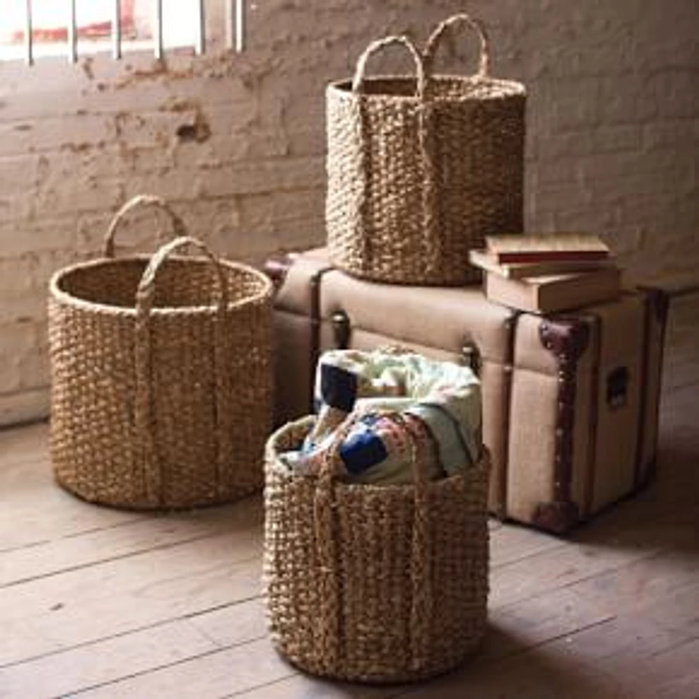 Round Braided Seagrass Storage Basket With Handles, Set of 3