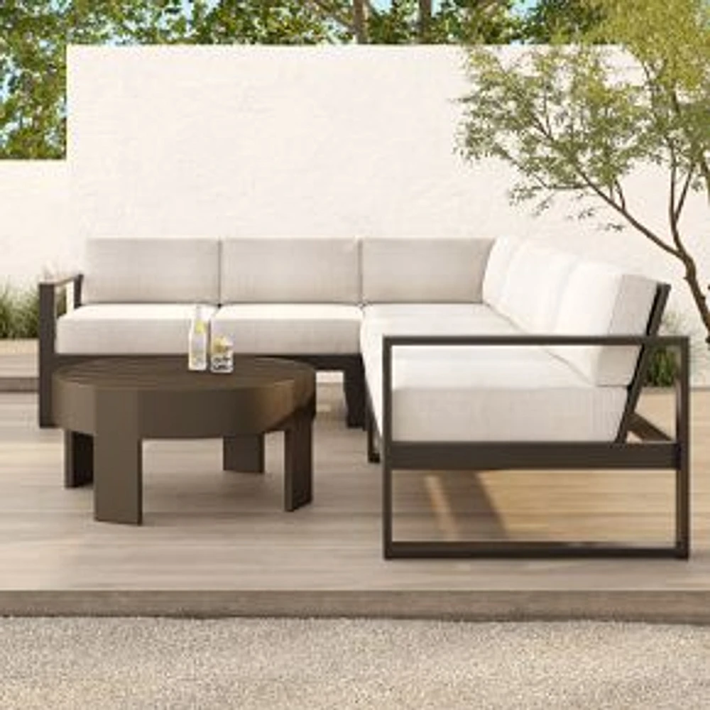 Portside Aluminum Outdoor 121 in 4-Piece L-Shaped Sectional, Dark Bronze